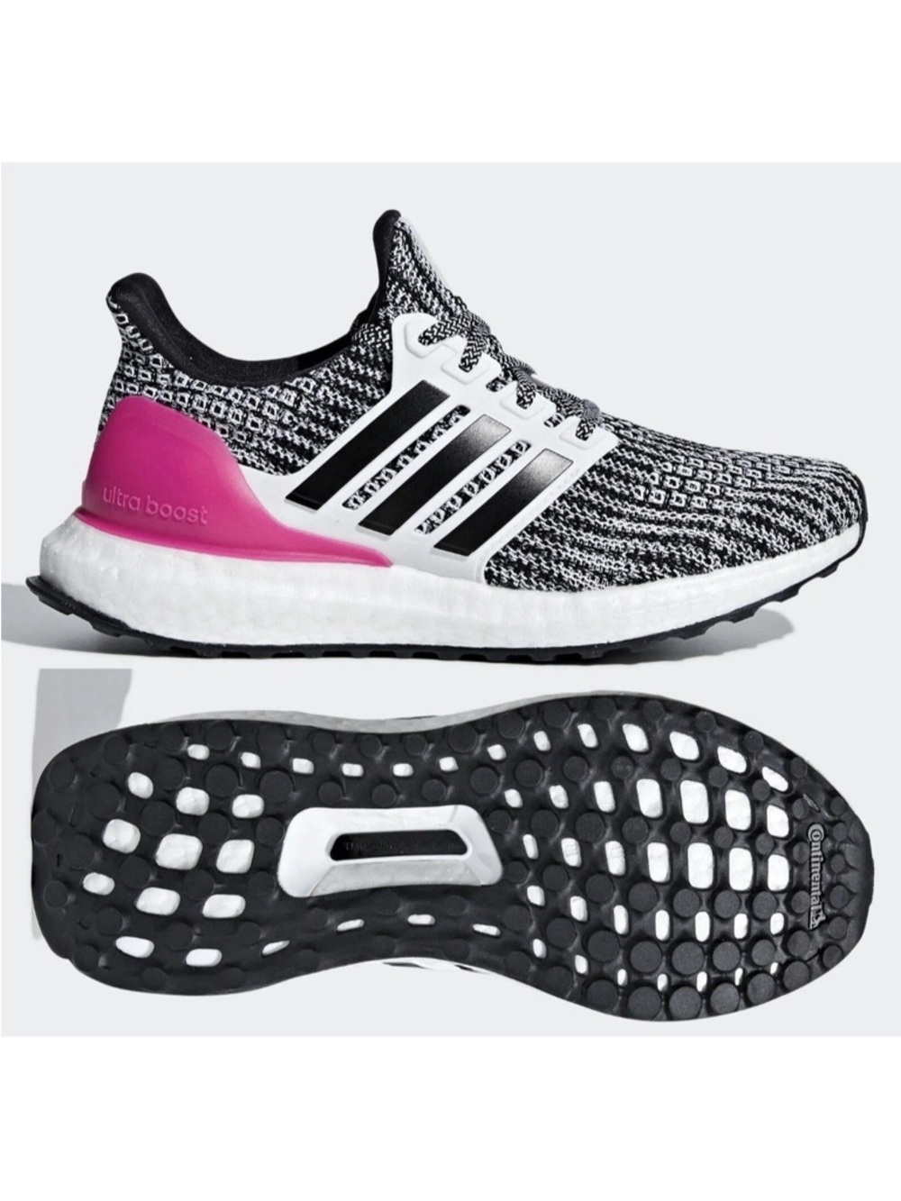 adidas UltraBoost Women's Running Shoes - Black/White with Pink 6.5